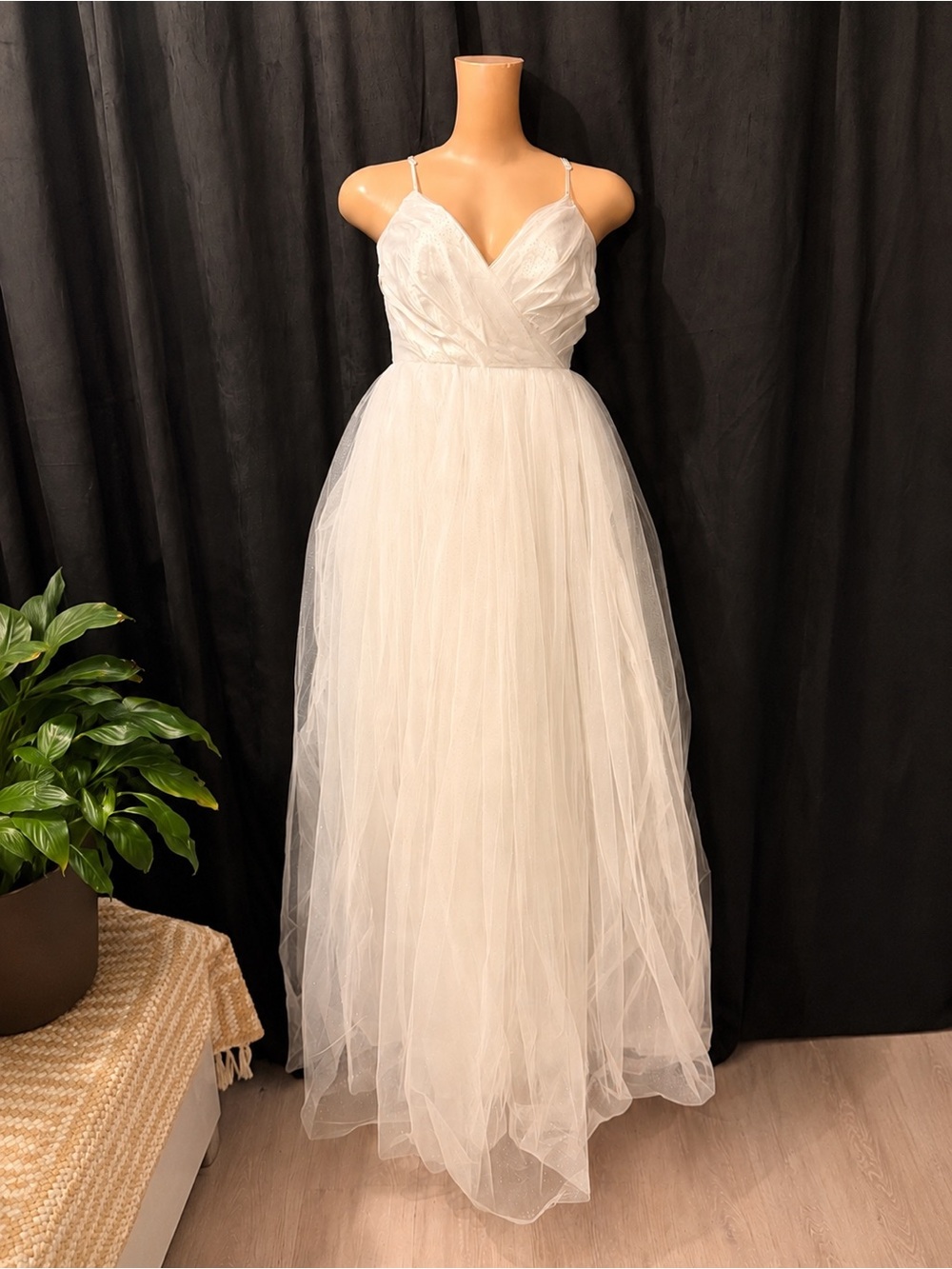 Lulu's Ivory Tulle Spaghetti Strap Maxi Dress